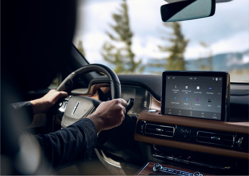 The Lincoln+Alexa app screen is displayed in the center screen of a 2023 Lincoln Aviator® Grand Touring SUV | Pugmire Lincoln of Marietta in Marietta GA